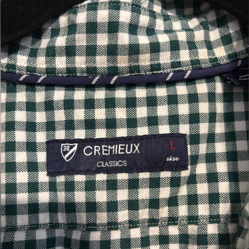 Cremieux Men’s short-sleeve button-up green and white gingham shirt size Large - Picture 3 of 4